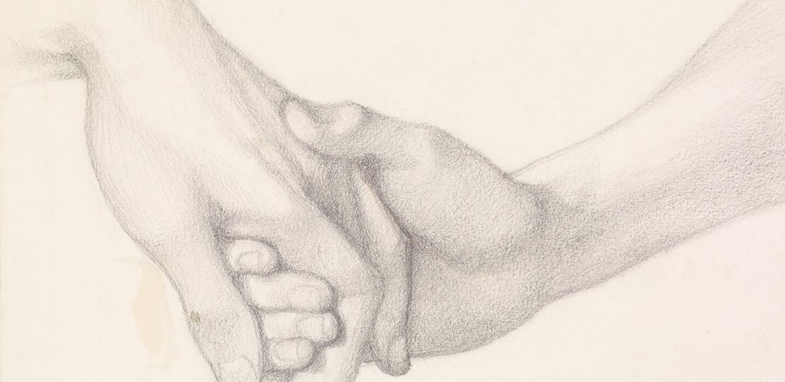 a pencil sketch of two hands touching