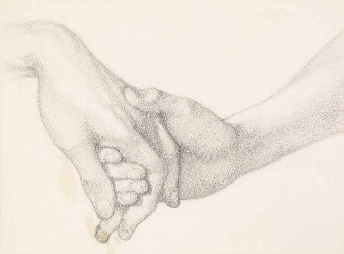 a pencil sketch of two hands touching