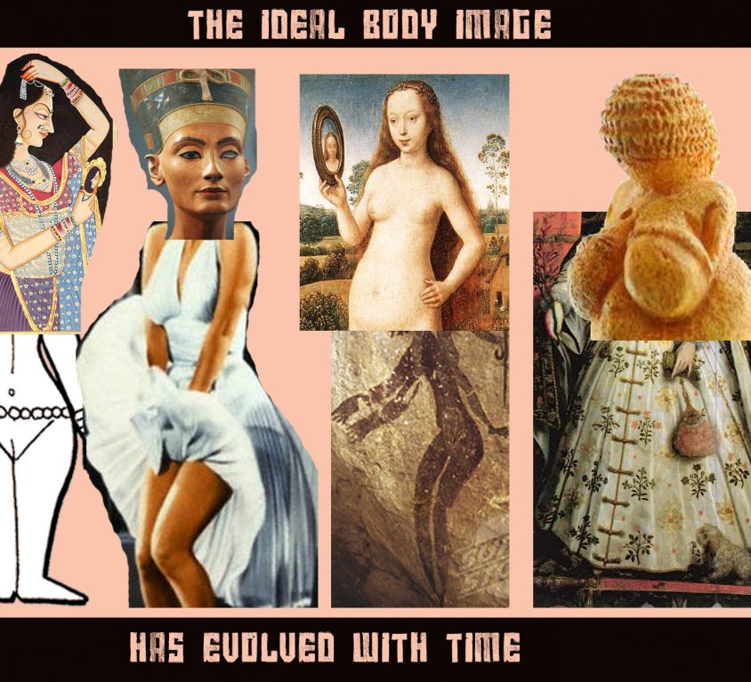 A collage showing how the ideal body type has evolved over time