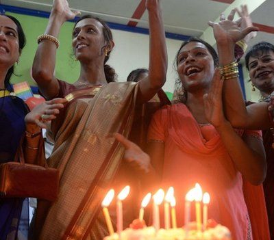 Photo of a group of transgender women celebrating someone's birthday