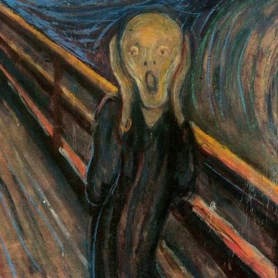 Edvard Munch's 'The Scream', an abstract painting of a man with an abstract face seemingly letting out a scream