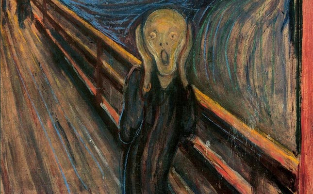 Edvard Munch's 'The Scream', an abstract painting of a man with an abstract face seemingly letting out a scream