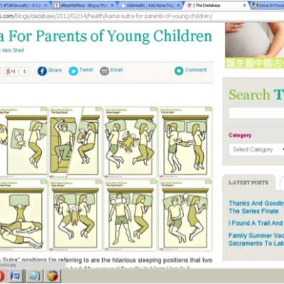 Screenshot of a computer screen, on which is opened a webpage titled, "Kama Sutra for parents of young children."