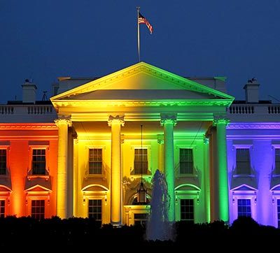 The White House lit up in rainbow colours.