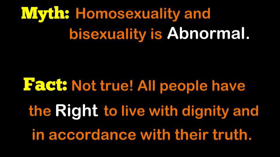 Orange text against a black background containing information that busts the myth that homosexuality is abnormal