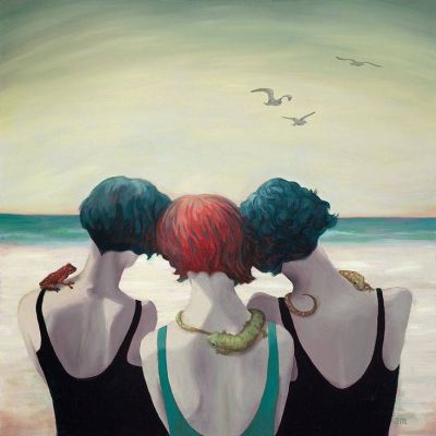 In Plainspeak English Audit In Plainspeak English Audit 100% 10 Painting of 3 women facing a sea. They rest their heads together, and have frogs and lizards circling their neck. Screen reader support enabled. Painting of 3 women facing a sea. They rest their heads together, and have frogs and lizards circling their neck.