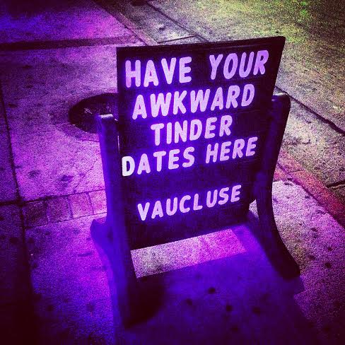 A roadside board reads, "Have your awkward Tinder dates here.