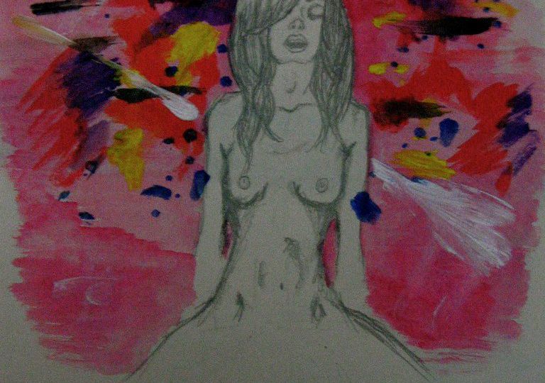 Pencil drawing of a naked woman. Her legs are spread apart, and she is having an orgasm. Screen reader support enabled. Pencil drawing of a naked woman. Her legs are spread apart, and she is having an orgasm.