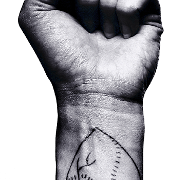 A fist. A heart is drawn on the wrist.