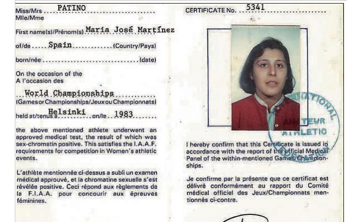 COURTESY PUBMED CENTRAL Martinez-Patiño’s certificate of feminity.