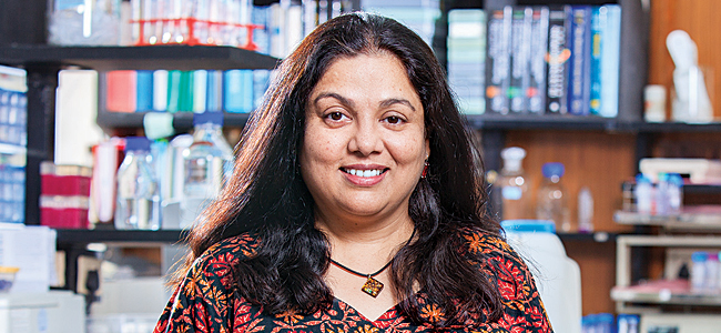 Shubha Tole, Indian neuroscientist, Professor and Principal Investigator at the Tata Institute of Fundamental Research in Mumbai, India, in lab, talking about women in science careers.