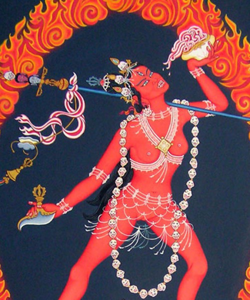 Vajra-yogini, visualised as the powerful goddess - wild and untamed, sexual and violent. Photo credit: Pinterest