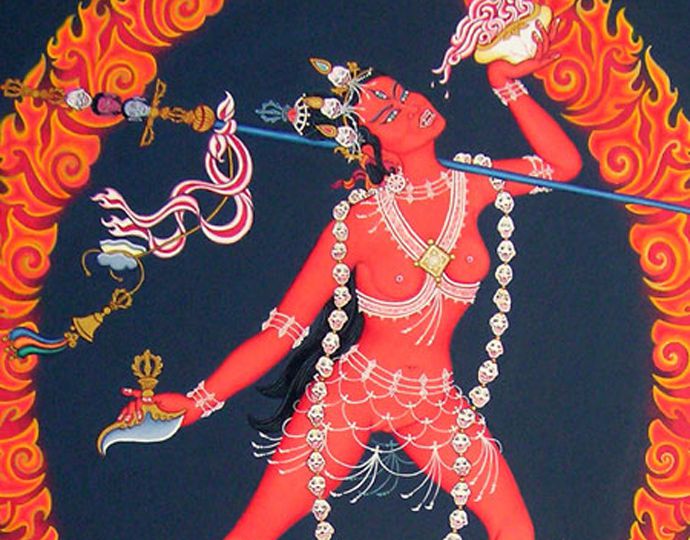 Vajra-yogini, visualised as the powerful goddess - wild and untamed, sexual and violent. Photo credit: Pinterest