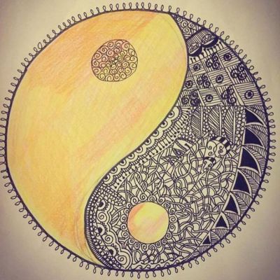 a cartoon sketch of the yin and yang symbol