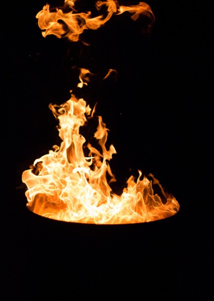 Flames with a dark background.