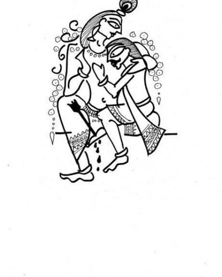 Doodle of two male gods sitting together closely, hugging. One has rested his head on the other's shoulder.