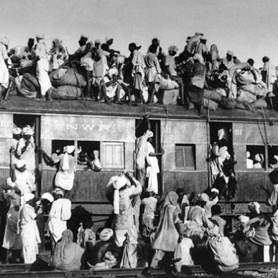 Photo of a group of people on a train, from the partition of India