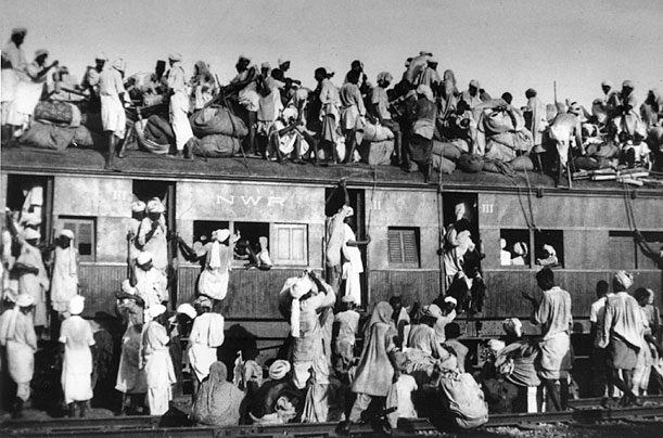 Photo of a group of people on a train, from the partition of India