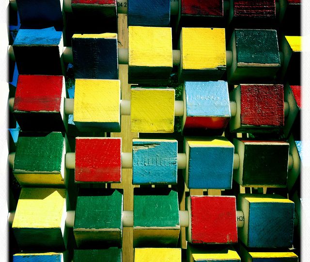 A photo of blocks of different colours stacked together