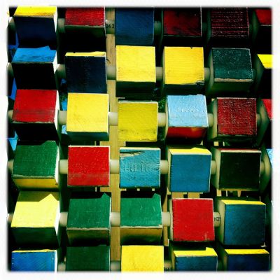 A photo of blocks of different colours stacked together