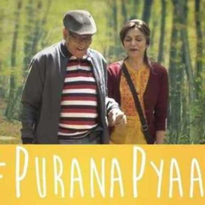A picture of veteran actors Mohan Agashe and Litlette Dubey, walking through the middle of a forest. The text below them reads "Purana Pyaar"