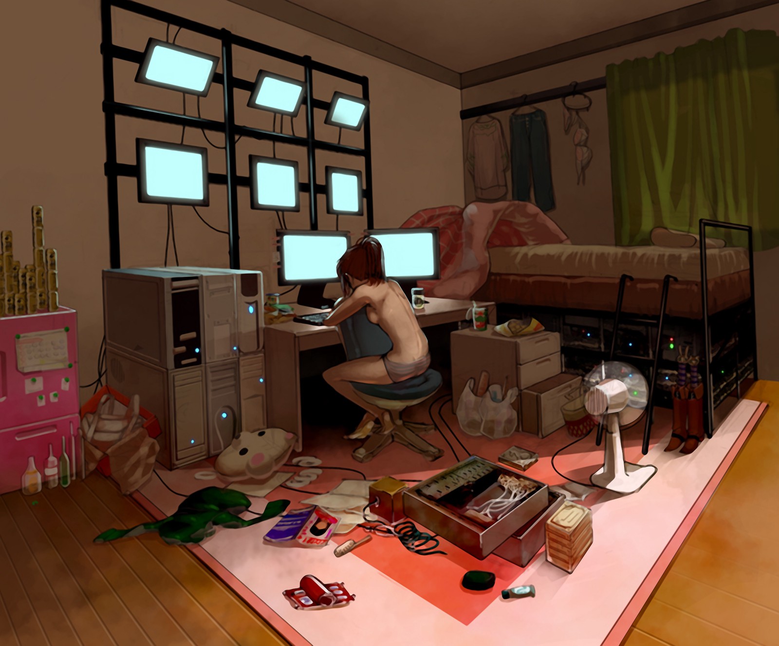 picture of a girl sitting in front of a computer, browsing the internet
