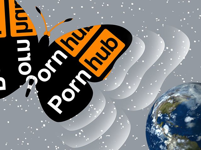 the butterfly effect; cover image for jon ronson's podcast - the pornhub logo shaped as a butterfly