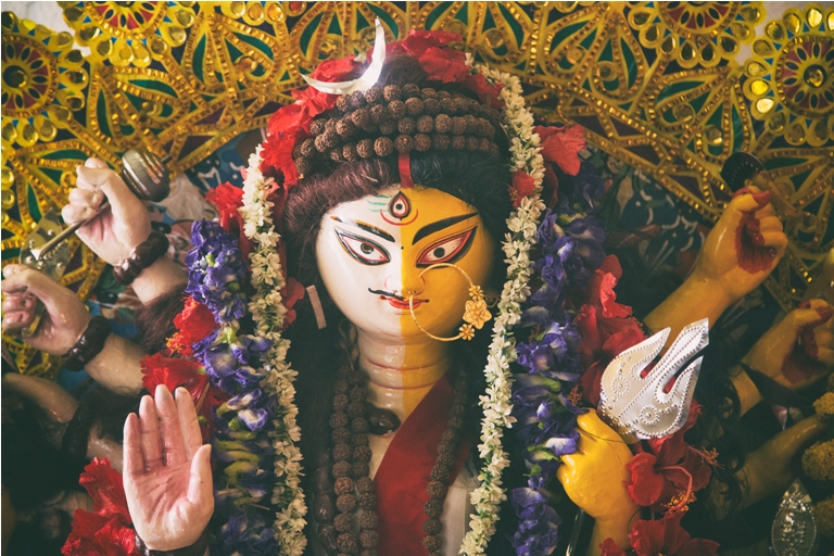 Picture of an idol of goddess Durga, shown as half man half woman.
