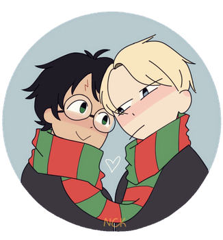 fanart of harry and draco from harry potter, reimagined as a queer couple