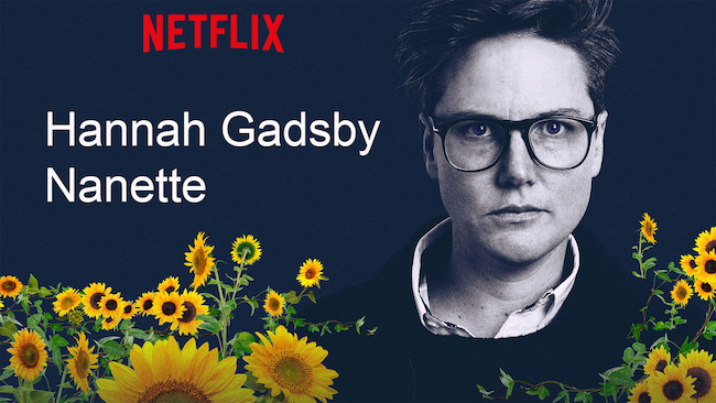 picture of comedian hannah gadsby with the text 'hannah gadsby, nanette' written beside her