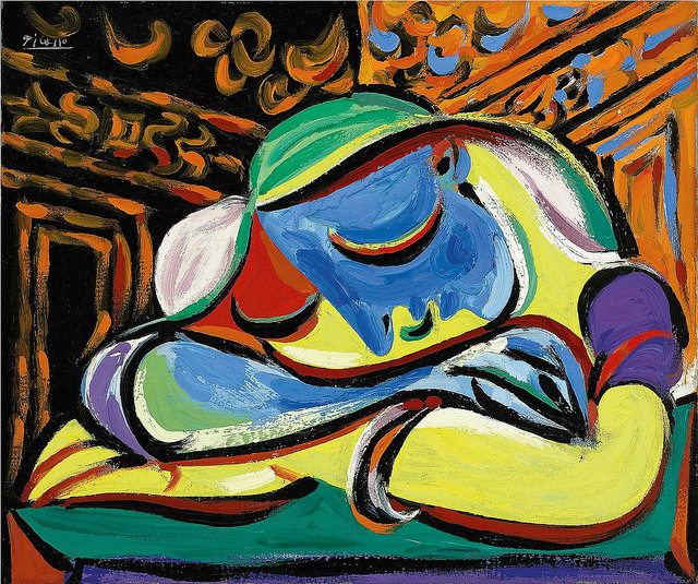 a modern painting of a sleeping girl