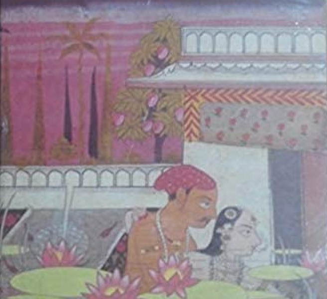 mughal era painting of a man and woman in an intimate pose