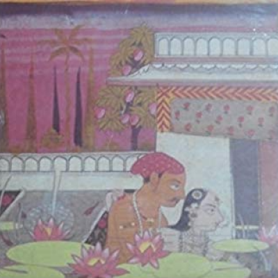 mughal era painting of a man and woman in an intimate pose
