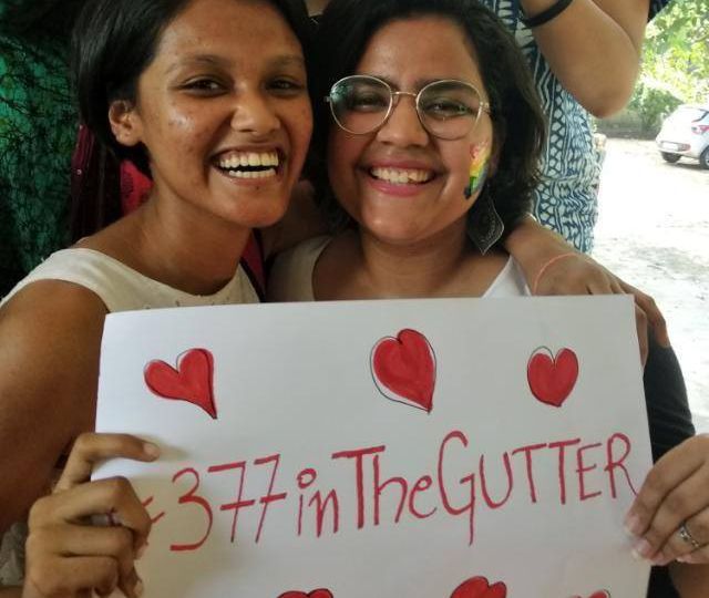 Students at IP College For Women, DU, celebrate the abolishing of Section 377. (Photo: Women’s Development Cell, IP College For Women, Delhi University/Facebook)