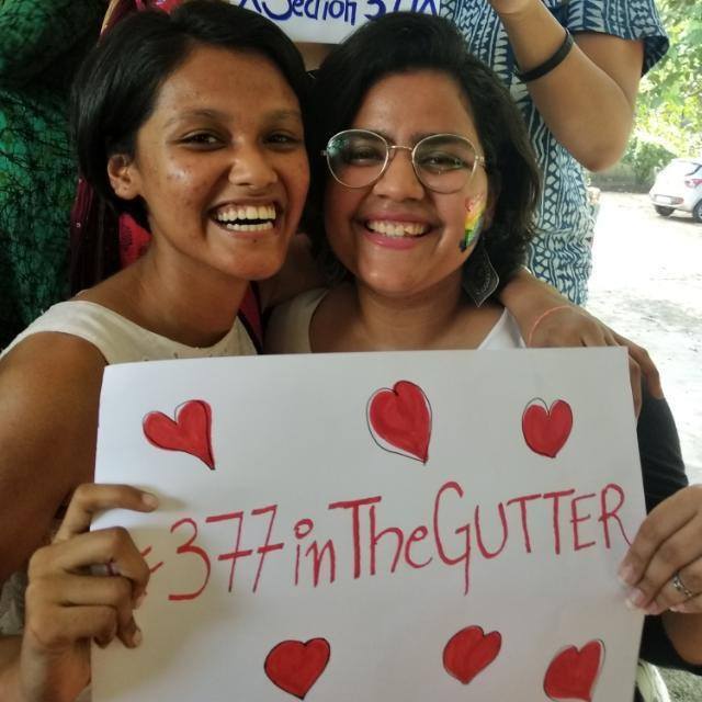 Students at IP College For Women, DU, celebrate the abolishing of Section 377. (Photo: Women’s Development Cell, IP College For Women, Delhi University/Facebook)
