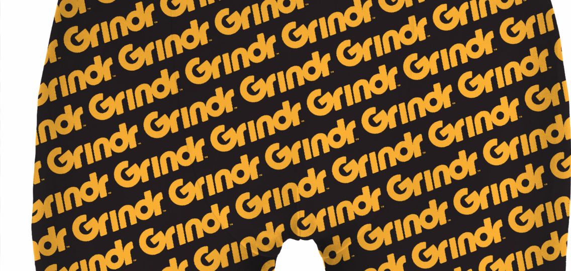 Imagie of an underwear with the word 'grindr' written all over it