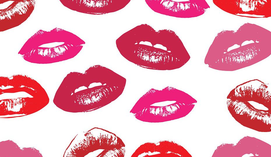 Illustrations of multiple lips wearing various shades of red lipstick