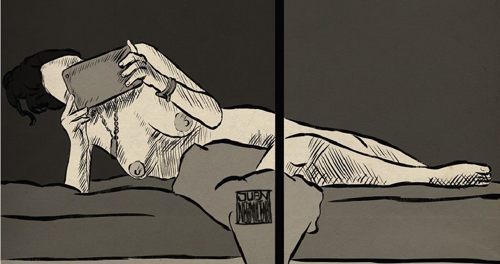 illustration showing a woman lying down and reading on her tablet