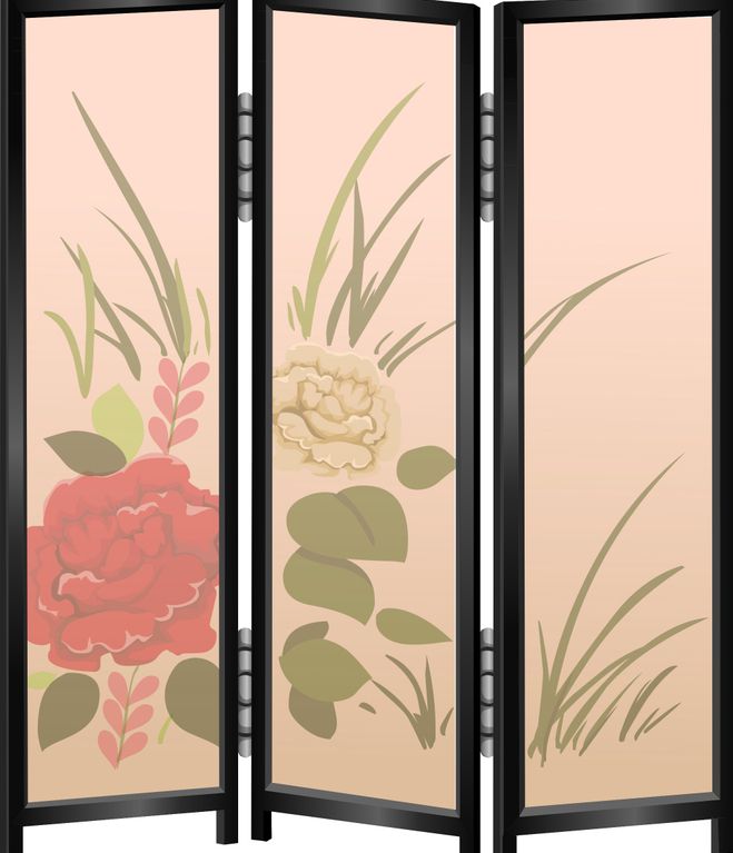 a paneled doorway, with rose patterns on it