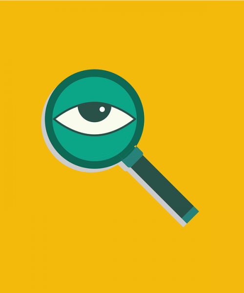 female private investigators in india: picture of an eye looking through a magnifying glass