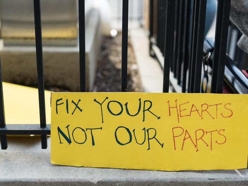 slogan from an intersex rights rally: "fix your hearts not our parts"