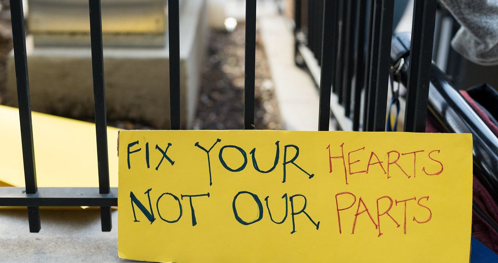 slogan from an intersex rights rally: "fix your hearts not our parts"