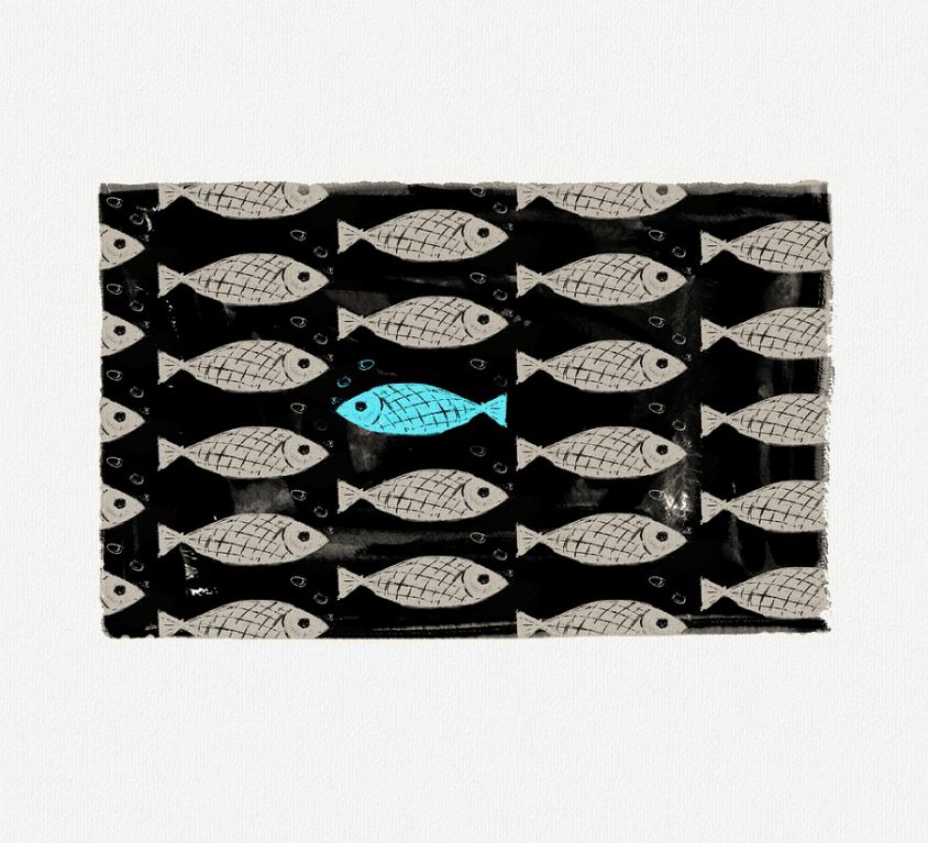 wallpaper pattern showing fishes where one fish is highlighted