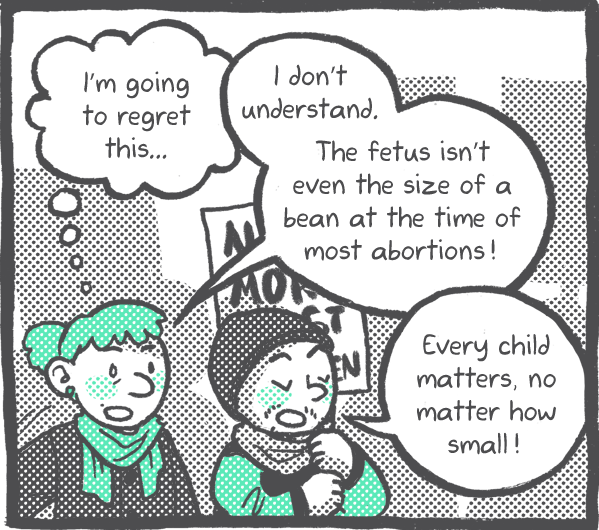 a still from everyday feminism's comic, 'the hypocrisy of pro-life rhetoric'
