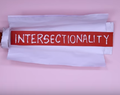 A still from the video which says 'intersectionality'