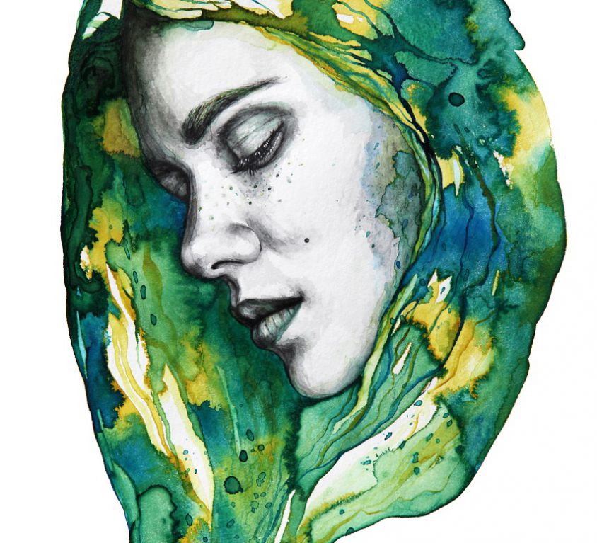 A watercolour image of a woman
