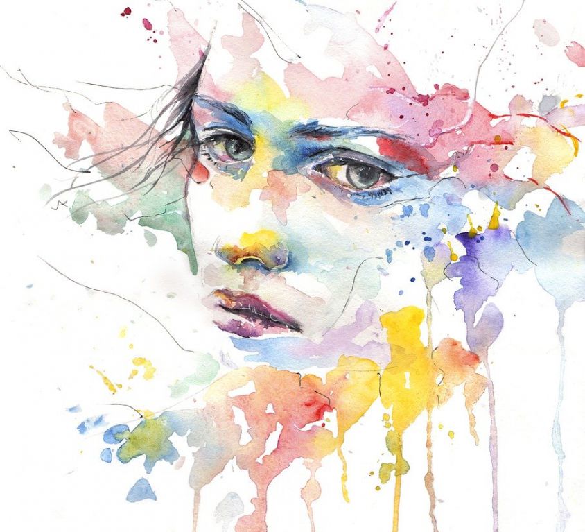 A watercolour image of a woman
