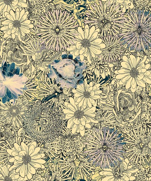 A pattern of many illustrated flowers interwoven together