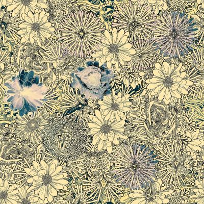 A pattern of many illustrated flowers interwoven together