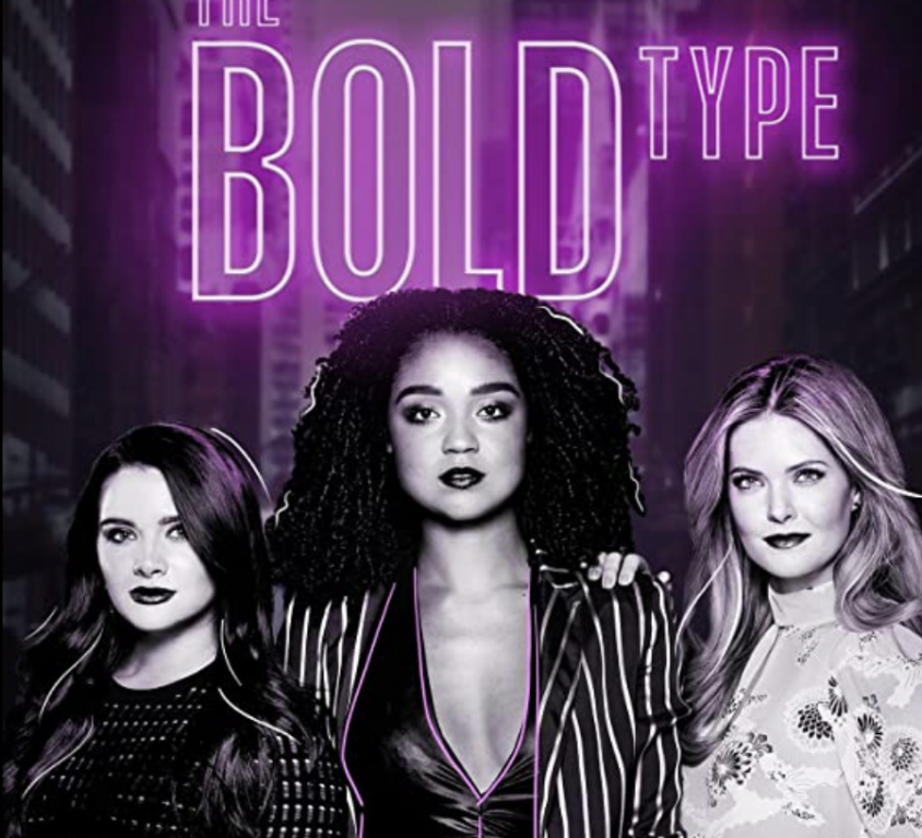 Poster of the Netflix series ‘The Bold Type’ Three girls can be seen standing confidently. On top of the poster, the tile ‘Bold Type is written in purple colour